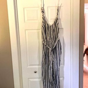 NWT blue and white vertical stripe jumpsuit
